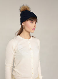 Cashmere hat navy blue with tassel