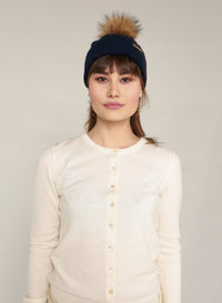 Cashmere hat navy blue with tassel