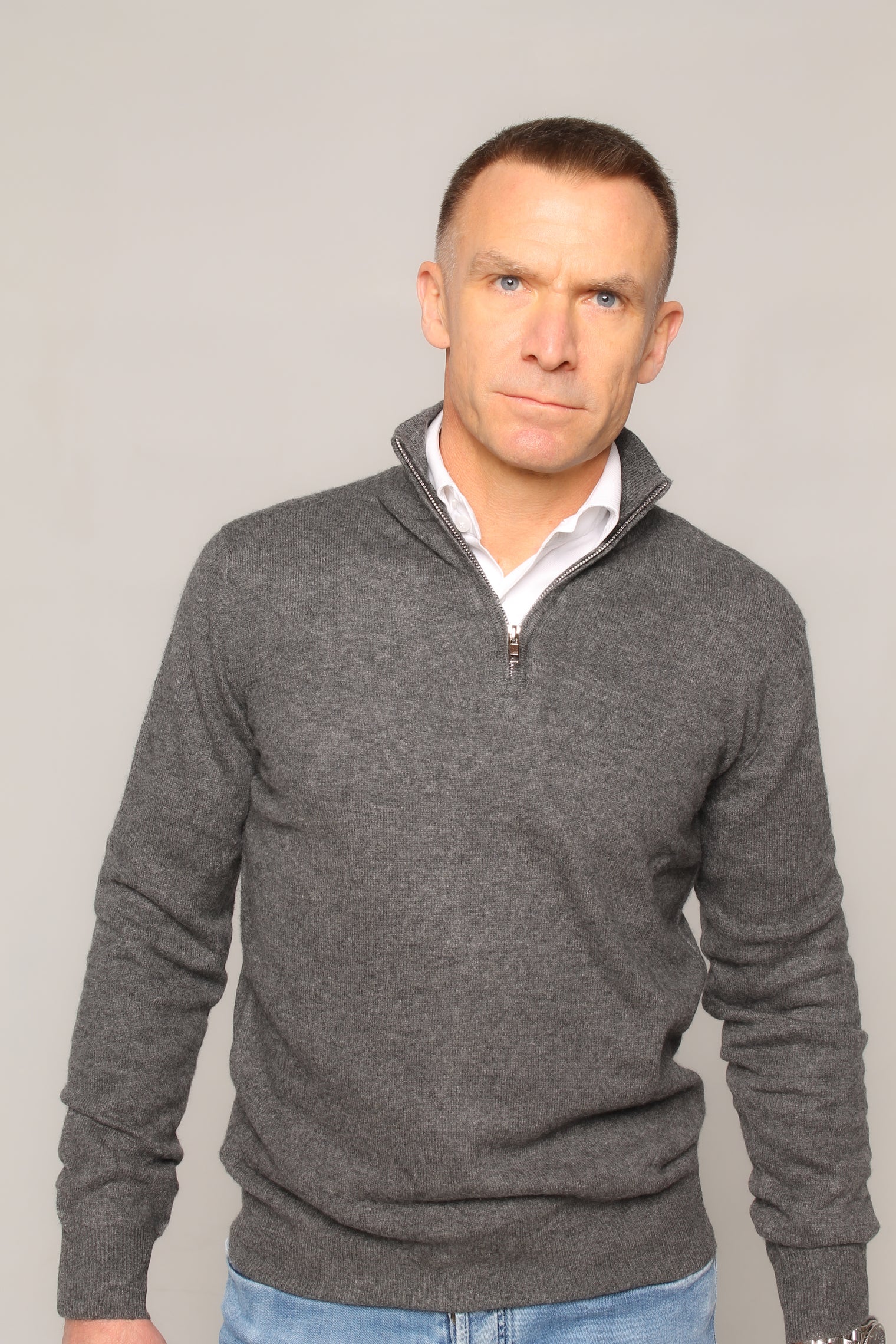 Cashmere Zip Sweater – Charcoal Grey