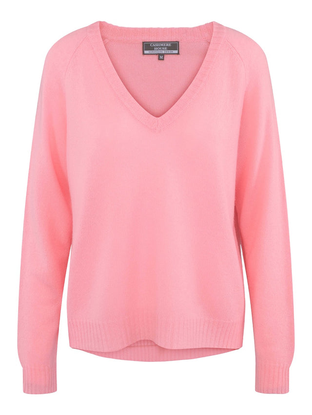 V-neck cashmere sweater bubblegum