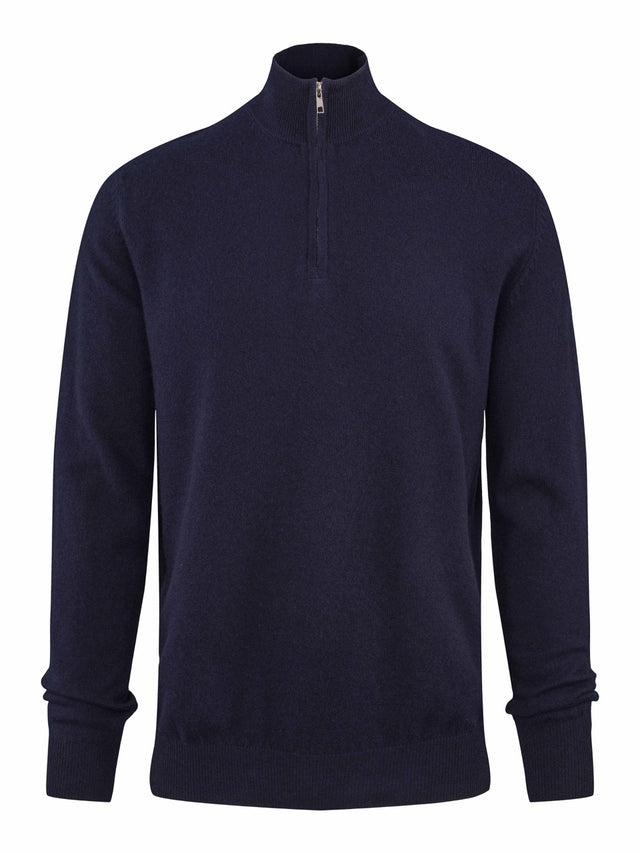 Cashmere jumper with zip navy blue