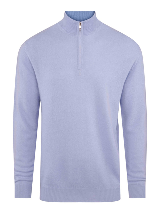 Cashmere sweater with zip light blue